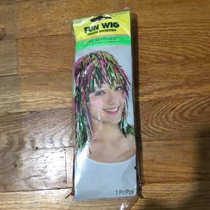 Green and pink wig